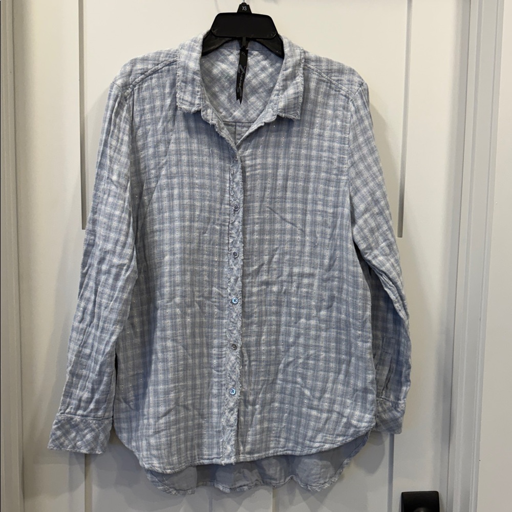 Seven7 Light Blue and White Plaid Casual Button-Down Shirt